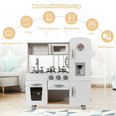 White and Natural Wood Kids Play Kitchen Set with Accessories