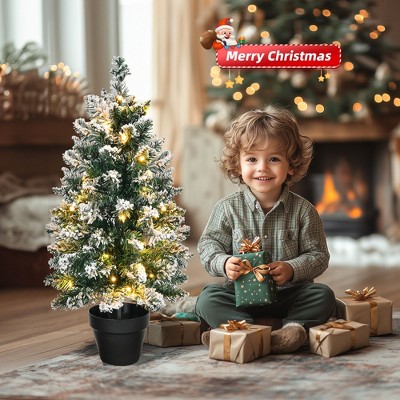 Karl Home 2 FT Snow Flocked Pre-lit Artificial Mini Christmas Tree