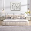 Sapphtopaz Elegant Low Bed Frame with Checker Headboard Upholstered Platform Bed with Slat Support for Bedroom, No Box Spring Needed, Beige - 4 of 4