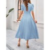 BLUEMING Womens Casual Maxi Dresses Puff Sleeve V Neck Flowy Vacation High Waist Boho Pleated Dresses - 2 of 4