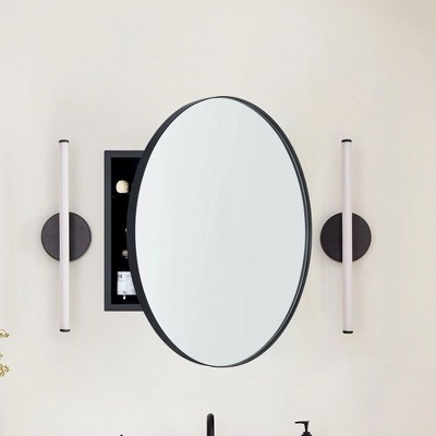30" Matt Black Stainless Steel Round Medicine Cabinet with Mirror