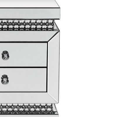 24&quot; Glamourous Mirrored Wood Accent Table with Faux Crystals