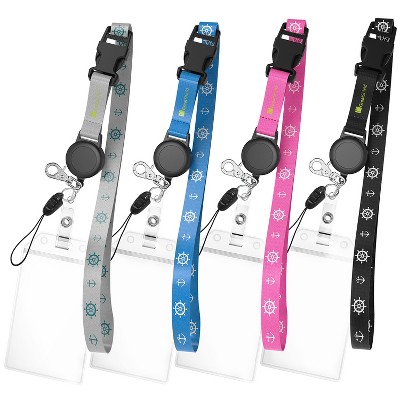 Greatshield 4 Pack Cruise ID Badge Holders Retractable Lanyards & Water Resistant, Cruise lanyards Badge Reel for Cruise Ship -Black Pink Blue Gray