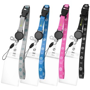 Greatshield 4 Pack Cruise ID Badge Holders Retractable Lanyards & Water Resistant, Cruise lanyards Badge Reel for Cruise Ship -Black Pink Blue Gray - 1 of 4