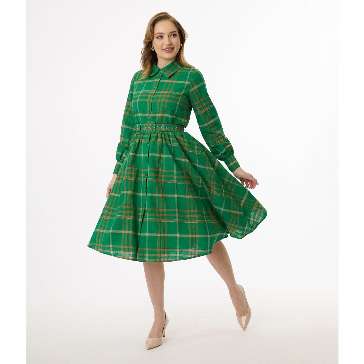 Unique Vintage Women's Belted Shirt Dress