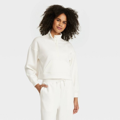 Women's Sandwash Half Zip Pullover - All In Motion™ Cream S