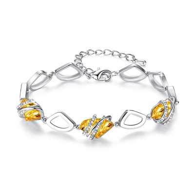 Leafael Wish Stone Birthstone Crystal Link Charm Bracelet, Rose Gold or Silver Plated, 7"+2" Adjustable Chain