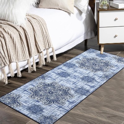 Area Rug Washable Rug Vintage Medallion Distressed Rug Non Slip Large Area Rug Low Pile Bedroom Rug Stain Resistant Living Room Rug