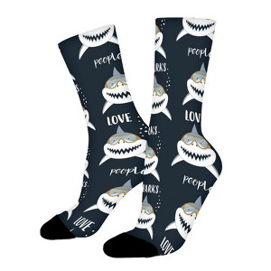 Sharks Love People Women Printed Crew Socks Funny Funky Socks Soft Polyester Novelty Gifts for Artists Men - 1 of 1