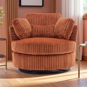 Oversized Corduroy Round Swivel Chair with Pillows - 1 of 4