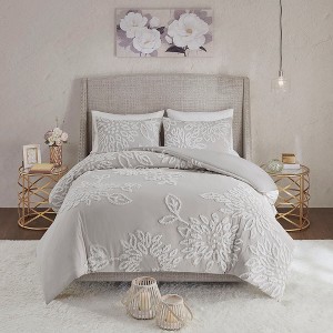 3 Pcs Elegant Floral Chenille Tufted Cotton Duvet Set,All Season Lightweight Home Textile Bedding Set fits Lux Bedroom Decor,Matching Shams - 1 of 4