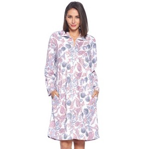 Casual Nights Women's Printed Zipper Front Micro Fleece Robe Duster - 1 of 4