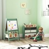 Qaba Kids Toy Organizer and Kids Easel Set with 6 Storage Bins, Paper Roll, Blackboard, Whiteboard, Cute Bear Design, for Ages 3-8 Years, Green - 3 of 4