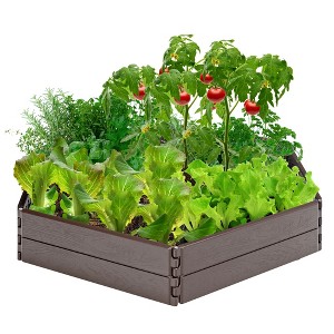 Costway Raised Garden Bed Set for Vegetable Flower Gardening Planter Brown - 1 of 4