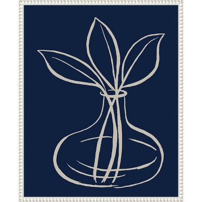 Amanti Art Line Leaves In Vase On Navy I by Elizabeth Medley Canvas Wall Art Print Framed 16 x 20-in.