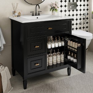 KIGFTSOD 30" Bathroom Vanity with Sink, Bathroom Vanity Cabinet with One Flip Drawer and Two Drawers, Adjustable Shelf - 1 of 4