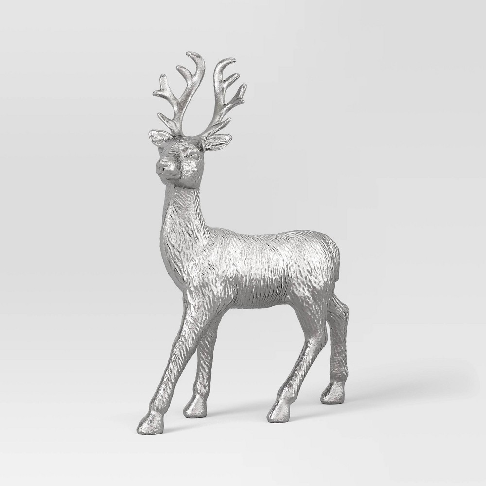 12.5" Metallic Plastic Standing Deer Animal Christmas Figurine - Wondershop™ Silver