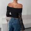 Women's Off-the-Shoulder Lace Long Sleeve Crop Top Floral Ruffled Blouse - 2 of 2