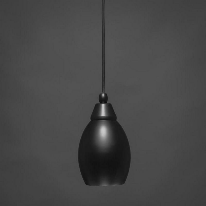 Toltec Lighting Any 1 - Light Pendant in  Matte Black with 5" Matte Black Oval Metal Shade Shade, 1 of 2