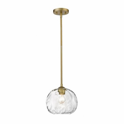 Chloe Olde Brass 10" Clear Water-Textured Glass Pendant