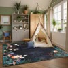 Floral Bordered Accent Carpet, Non-Slip Geometric Floor Cover, Stain-Resistant Low Pile Indoor Mat for Playroom, Living Room - 4 of 4