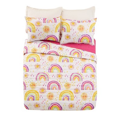Full Pink Microfiber Reversible Quilt Set with Graphic Detail