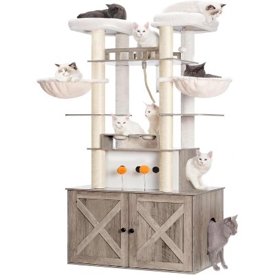 Heybly Cat Tree for Maine Coon with Litter Box Enclosure