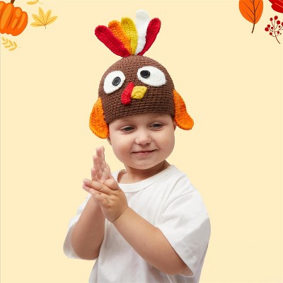 Joyfy Thanksgiving Turkey Beanie Hat with Ear Flap, Thanksgiving Carnival Cosplay Costume Accessory, Photograph Prop for Baby