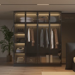 FUFU&GAGA Modern Luxury Style Wardrobe,Glass-Door Armoire,Freestanding Closet with Adjustable Lighting,Multi-Zone Storage for Bedroom ,Black - 1 of 4