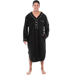 ADR Men's Sleep Shirt, Soft Plush Fleece Men's Nightshirt, Warm Long Henley One Piece Pajama - 1 of 4