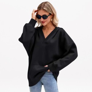 YESFASHION Womens Long Sleeve Hooded Tops V Neck Sweatshirts