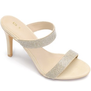 Allegra K Women's Open Toe Stiletto Heel Rhinestone Mules Sandals - 1 of 4
