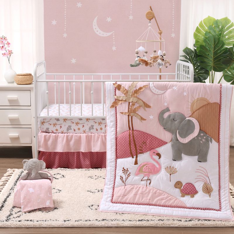 The Peanutshell Organic Cotton Crib Bedding Set for Baby Girls, Safari Oasis, 4 Pieces, 1 of 8
