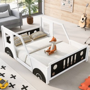 Full Size Classic Car-Shaped Platform Bed with Wheels - 1 of 4