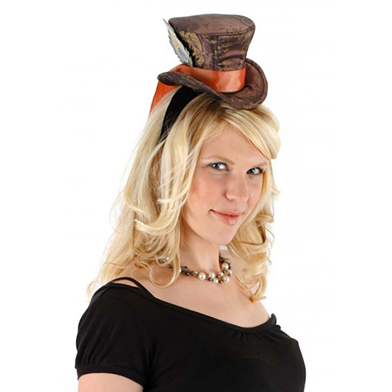 HalloweenCostumes.com  Womens Disney Mad Hatter Mini Costume Hat for Adults, Black/Orange/Brown, 1 of 6