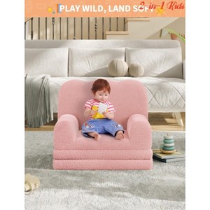 Nursery 2-in-1 Kids Convertible Sofa & Lounger - Machine Washable Teddy Fleece Toddler Couch Bed w/Anti-Slip Pad, Wave Design - 1 of 4