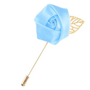 Unique Bargains Wedding Groom Suit Ribbon Rose Flower Lapel Pin with Gold Leaf 1 Pc - 1 of 4