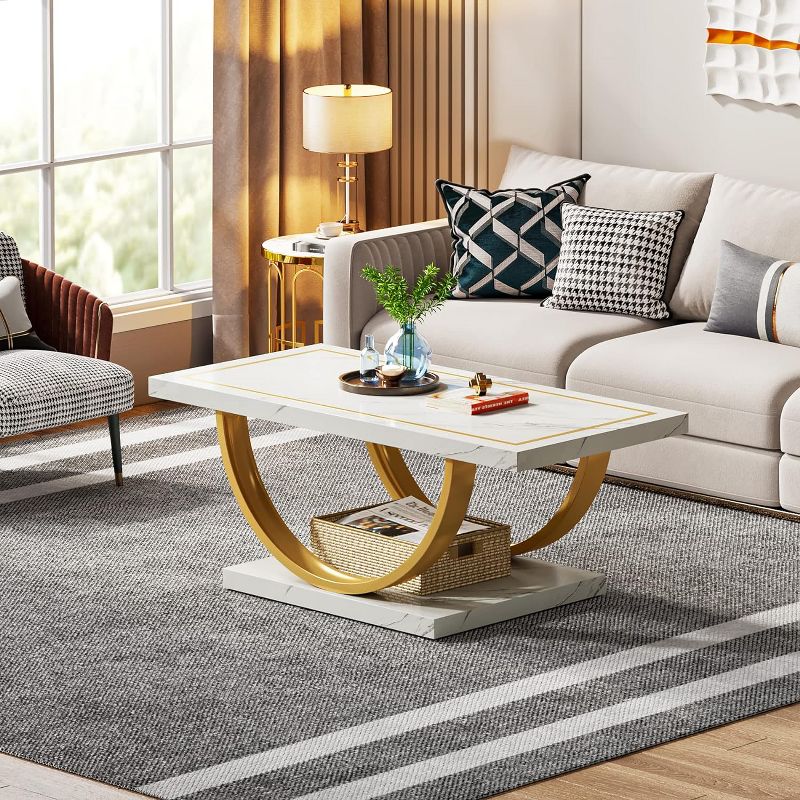 Tribesigns Modern Rectangle Coffee Table for Living Room, Engineered Wood Coffee Table with Faux Marble Veneer and Heavy Duty Metal Frame, 5 of 9