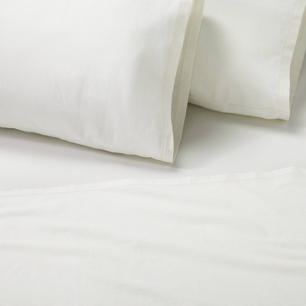 4pc Full Linen Blend with Hem Stitch Sheet Set Sour Cream - Hearth & Hand™ with Magnolia