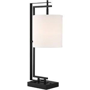 Possini Euro Design Covello 25" High Modern Mission Desk Lamp USB Port AC Power Outlet Black Metal Single White Shade Home Office Living Room Charging - 1 of 4