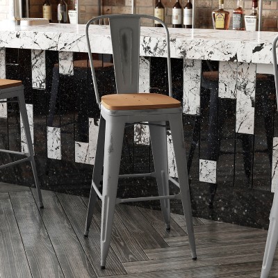 Vintage Teak & Metal 47" High Indoor Bar Stool