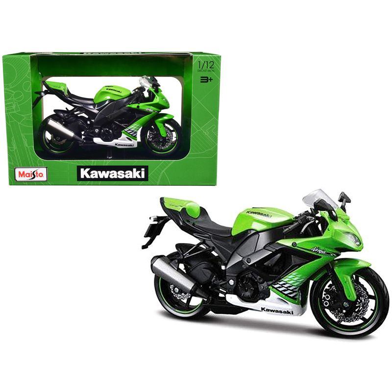 2010 Kawasaki Ninja ZX-10R Green with Plastic Display Stand 1/12 Diecast Motorcycle Model by Maisto, 1 of 4