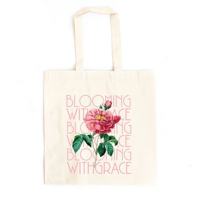City Creek Prints Blooming With Grace Flower Canvas Tote Bag - 15x16 - Natural