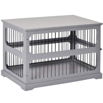 PawHut Dog Crate Furniture Decorative Cage Kennel with Strong Construction Materials & a Classic Americana Style, Gray