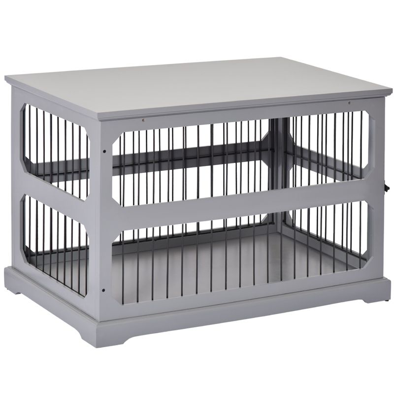 PawHut Dog Crate Furniture Decorative Cage Kennel with Strong Construction Materials & a Classic Americana Style, Gray, 1 of 9