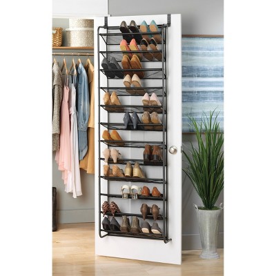 Gunmetal Gray Over-the-Door 36-Pair Shoe Rack with Mesh