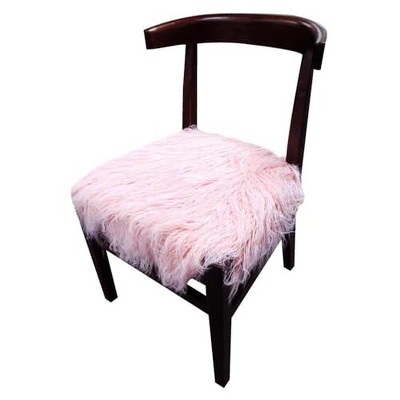 Moti Upholstery Aaron 21" Mid-Century Faux Fur & Solid Wood Accent Chair in Pink