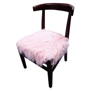 Moti Upholstery Aaron 21" Mid-Century Faux Fur & Solid Wood Accent Chair in Pink - 1 of 4
