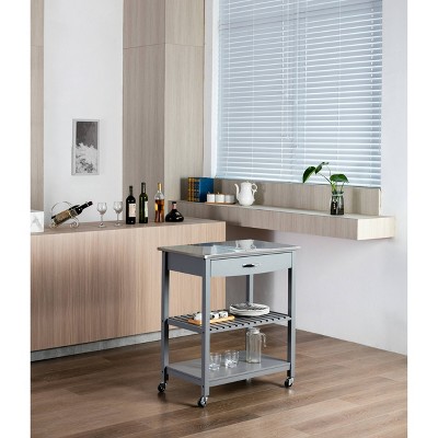 Gray Stainless Steel Top Kitchen Cart with Storage