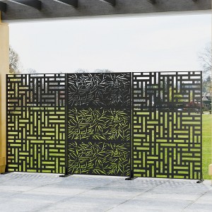 Wooakway 142"W x 72"H Black Metal Trellis Panel Outdoor Garden Privacy Screen with Scroll Design Indoor Room Divider for Patio Balcony and Yard Decor - 1 of 4